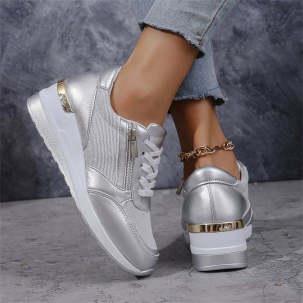 Large Size Women's Casual Sports Shoes Thick Sole Lace-Up Fashion Single Shoe Synthetic Upper_vogvips.com