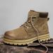 Men's Rugged Work Boots With Thick Sole & Fleece Lining - Genuine Leather Mid-Calf Martin Boots For Winter Comfort_vogvips.com