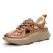 PlaSandals Women Summer Round Toe Shoes Lace-Up Genuine Leather Thick Bottom Lightweight Casual Sneakers Sandalstform Woman Shoe_vogvips.com