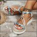 Women's Plus Size Rhinestone Embellished Wedge Heel Sandals Ethnic Style Elastic Band Fashion Beach Shoes_vogvips.com