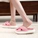 2024 Autumn Winter New Women Home Slippers Open-Toe Cross Band Linen Soled Indoor Slides Linen Soled Non-Slip Bathroom Slippers_vogvips.com