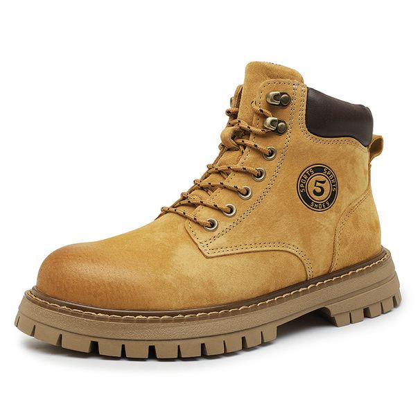 European Warm Series 2025 New Autumn Thick-Soled Height-Increasing Work Casual Genuine Leather Mid-Cut Martin Men's Yellow Boots_vogvips.com
