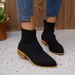 Women's Shoes Flying Woven Pointed Short Barrel Martin Boots Women's Sleeve Thick Heel Medium Heel Breathable Socks Boots_vogvips.com
