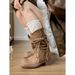 Platform Chunky Heel Wasteland Style Knight For Women, Autumn And Summer Thin Western Cowboy Long , Mid-Calf Short_vogvips.com