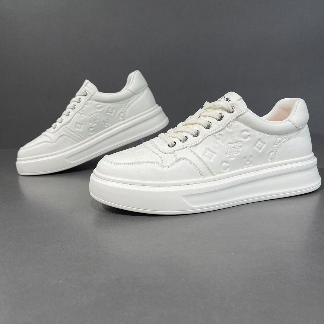 Men's High-End Leather Board Trendy Toe Layer, Cowhide, Men's Small White Shoes, Versatile, Fashionable, Thick Soled_vogvips.com