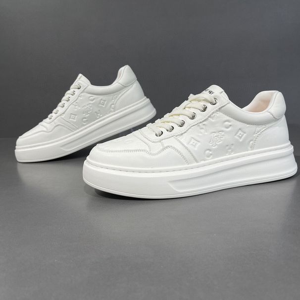 Men's High-End Leather Board Trendy Toe Layer, Cowhide, Men's Small White Shoes, Versatile, Fashionable, Thick Soled_vogvips.com
