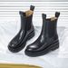 New Genuine Leather Cuff Boots Women's Thick Heel Long Short Boots Knight Chelsea Martin Boots Shoes For Autumn And Winter_vogvips.com