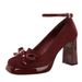 French-style Elegant One-shoulder Buckle Bow, Square Toe, Suede, Thick Heel, Waterproof Platform, Stunning Women's Shoes_vogvips.com