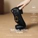 Cameido Women's Full Grain Leather Mary Jane Shoes With Hand - Grained Texture Square Toe And Cross Straps For Spring_vogvips.com