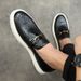Fashion Men's Casual Emed Leather Men Classic Buckle Loafers Mens Slip-on Board Shoes Outdoor Driving Flats_vogvips.com