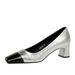 5299 Korean Version Banquet Women's Shoes Mary Jane Cracked Splicing Commuting High Heels Mid Thick Heel Square Toe_vogvips.com