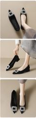 Pointed Single Shoes Women's Thick Heels Rhinestone High Heels Shallow Mouth One Pedal Black Commuter Shoes_vogvips.com