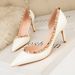 899-43 Korean Style Fashion V Brand Studded Stiletto High Heels Slimming Shallow Mouth Pointed Toe Sexy Side Hollow_vogvips.com
