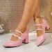 Fashion French Double Buckle Square Heel Single Shoes Women Pointed Toe Shallow Mouth High Heels 251107_vogvips.com