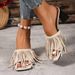 European And American Sexy Shoes With Tassels, Square Toe, Holiday Party High Heels, Bohemian Western Chunky Heel_vogvips.com