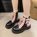 Martin For Women Pink Bowknot Heart Sweet Cool 2025 Thick Sole Girl Short Boots British Style Spring Autumn New Fashion_vogvips.com