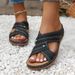 New Casual Round Head Cross With Hollowed-out High Heels Women's Wedge Slippers_vogvips.com