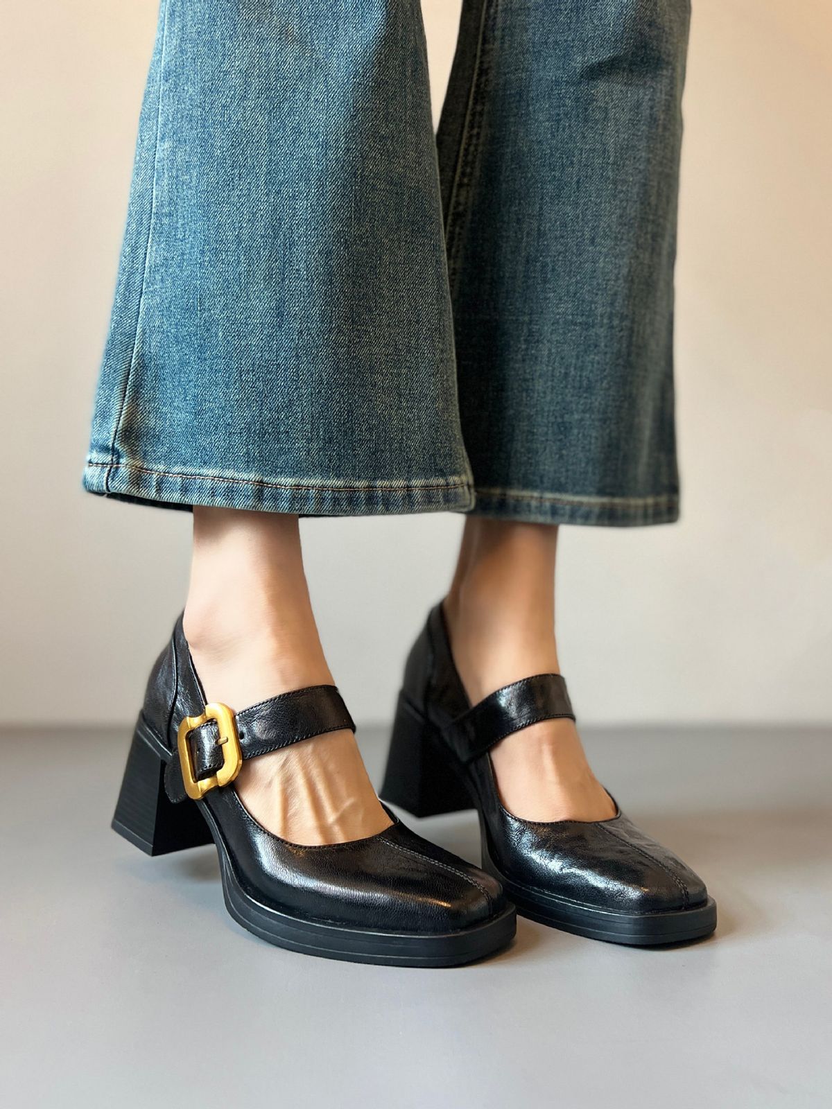 In-stock Spring Vintage High-heeled Mary Jane Shoes With A Square Toe, Soft Leather, Waterproof Platform, Chunky Heel,_vogvips.com