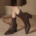 Autumn Winter Chunky Heel Mid-Calf Slim Boots Women, Slimming Back Zipper Black Pointed Toe Low-Cut Leather Boots, High_vogvips.com