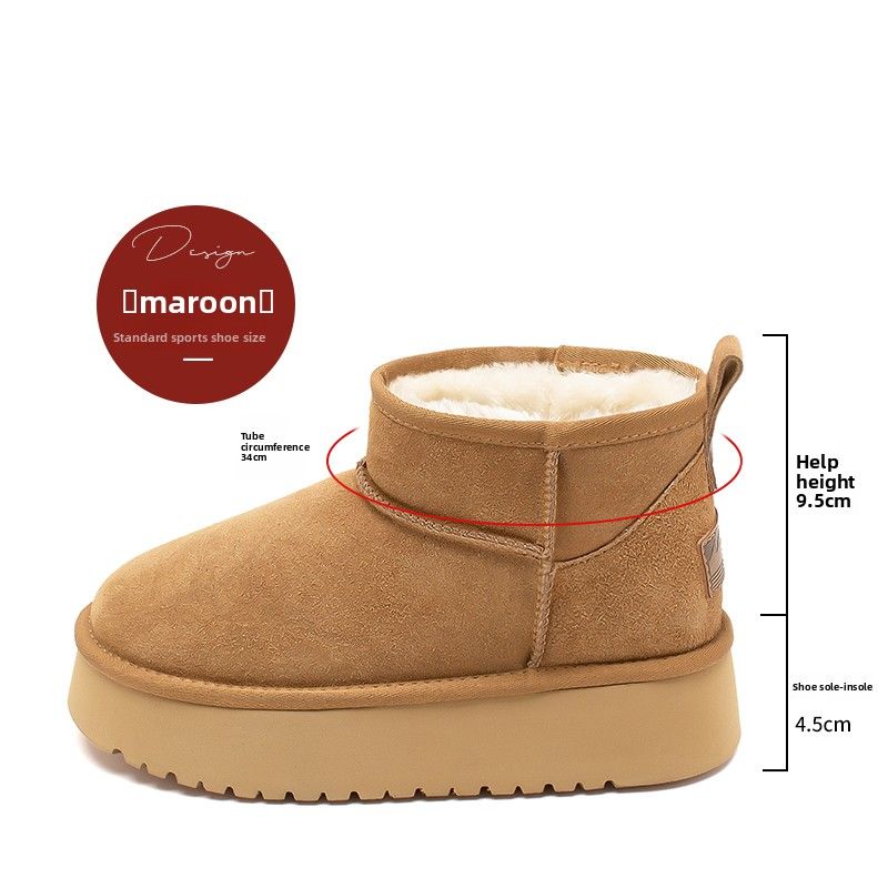 Augu Shiden Thick-Soled Snow Boots For Women 2025 New Winter Fleece-Lined Thickened Genuine Leather Northeast Waterproof_vogvips.com
