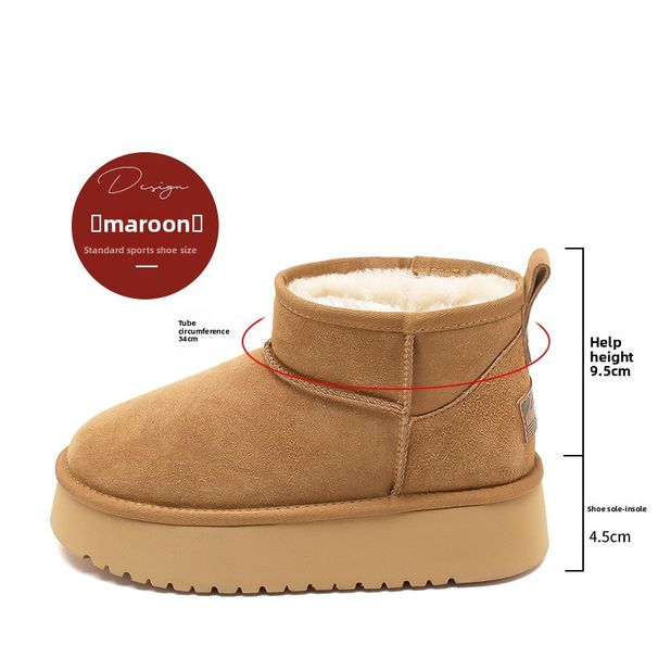 Augu Shiden Thick-Soled Snow Boots For Women 2025 New Winter Fleece-Lined Thickened Genuine Leather Northeast Waterproof_vogvips.com