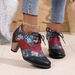 Front Lace-Up Round Toe Martin Leather Short Women's Ethnic Fashion Foreign Trade Printed High Heel Bare Boots Women_vogvips.com