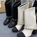 2025 Xiaoxiang New Product Flip Big Chain Thick Heel Trousers Boots Leather Short Boots High Heel Short Boots Fashion Boots Women's Boots_vogvips.com