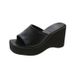 Women's Wedge Heel Slides Fish Mouth One Line Thick Bottom Women's Slope Heel Waterproof Platform Large Beach Cool Slippers_vogvips.com