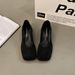 French Evening Wind Square Head Shallow Mouth Thick High Heels Women's Retro Maillard Not Tired Feet Small Leather Shoes Single Shoes_vogvips.com