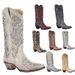 Vintage Pointe Women's Shoes Embroidery Ethnic Style Tall Solid Color Thick Heel Plus Size Fashion Boots_vogvips.com