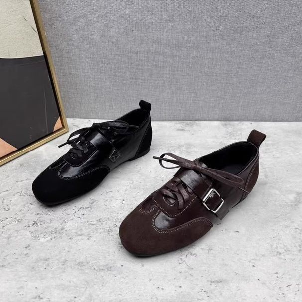 Retro Leopard Print Patchwork German Training Shoes 2026 Leather Belt Lace Up Women's Versatile Flat Casual Sneakers_vogvips.com