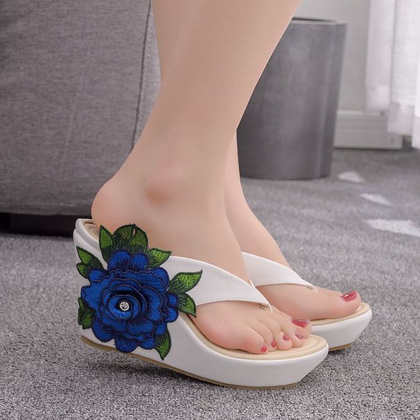 Women's Shoes Waterproof Wedge Sandals Beach Flip Flops Platform Thick Soled Embroidered Slippers Sandals_vogvips.com