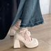 Women's High-heeled Leather Spring/autumn 2024 New Model, White French-style Wedding Shoes, Retro Chunky Heel, Thick_vogvips.com