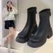 2025 Autumn Winter New Simple Chunky Short Thick Sole Round Toe Martin Back Zipper Leather High Heel Women's Boots_vogvips.com