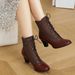 40-45 Foreign Trade Cross-Border Plus Size Women's Autumn Winter Color Block Cross Lace Mid-Heel Short Martin Boots H282_vogvips.com