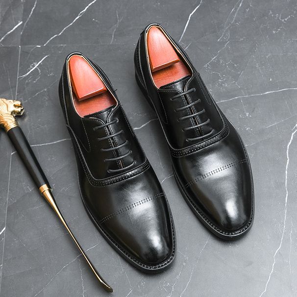 New Men's Brown Business Casual Derby Shoes British Style Lace-up Versatile Brock Men's Shoes Black Suit Banquet Dress Groom Wedding Shoes_vogvips.com