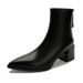 Chunky Heel Short Boots For Women, Mid Heel Soft Leather Back Zipper Mid-Calf Fashion Boots, 2024 New Women's Boots, Pointed Toe S_vogvips.com