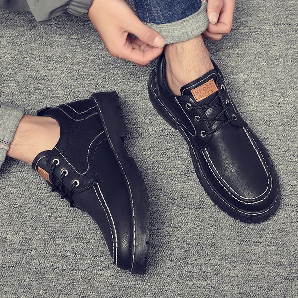Translation: Men's Shoes For Spring And Summer - Casual Shoes, Height Increasing Chef Shoes, Black Work Shoes, Korean Style Martin Shoes For Men._vogvips.com
