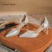Qianluhui French-style Elegant High-end Party Shoes, Formal Dress High Heels, Chunky Heel Pointed Toe Hollow Sandals_vogvips.com