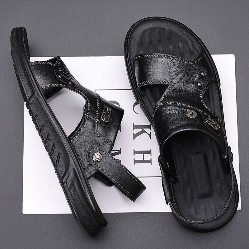 Top Layer Cowhide Men's Casual Beach Shoes Summer New Comfortable Dual-use Sandals Genuine Leather Versatile Outdoor_vogvips.com
