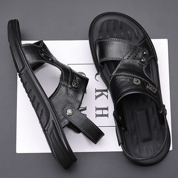 Top Layer Cowhide Men's Casual Beach Shoes Summer New Comfortable Dual-use Sandals Genuine Leather Versatile Outdoor_vogvips.com