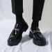 2025 New Men's Large Toe Thick Sole Height Increasing Patent Leather Glossy Casual Chunky Heel Loafers Hairstylist_vogvips.com