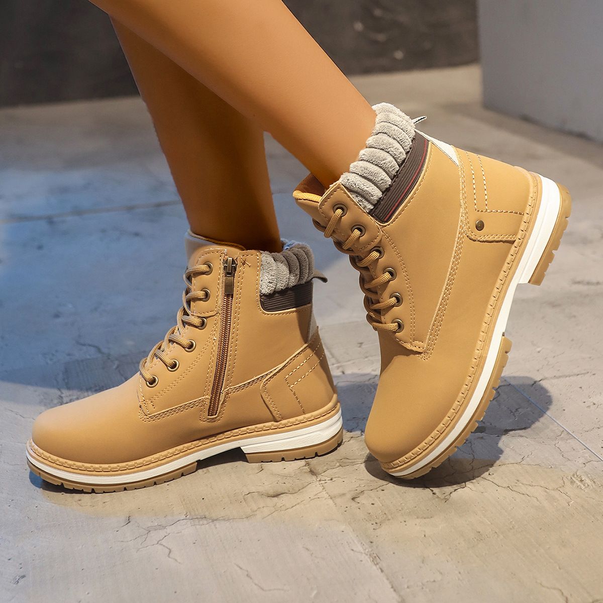 Women's PU Leather Ankle Boots - Slip-Resistant Round Toe Chelsea Boots With Studded Details, Comfortable Low Heel Casual Shoes For All Seasons_vogvips.com