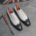 New Black And White Color-block Carved Brick Men's Shoes For Men's Business Leather British Derby Shoes Pointed Toe Banquet Wedding Leather Shoes_vogvips.com
