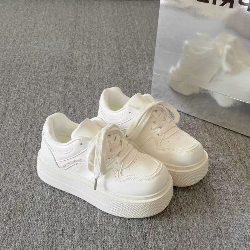 2026 New Style Versatile Casual White Sneakers, Fashionable Thick-soled Height-increasing Board Shoes, Women's Thick-soled Comfortable Bread Shoes_vogvips.com