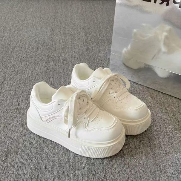 2026 New Style Versatile Casual White Sneakers, Fashionable Thick-soled Height-increasing Board Shoes, Women's Thick-soled Comfortable Bread Shoes_vogvips.com
