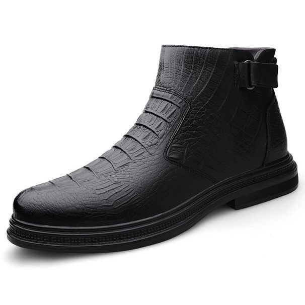 Large Size High-top Crocodile Leather Shoes Men's Side Zipper Pullover Martin Boots Velvet Leather_vogvips.com
