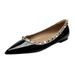 2024 Spring Rivet Shoes Pointed Flat Shoes Women's Ballet Shoes Lacquer Leather Fashion Flat Heel Boat_vogvips.com