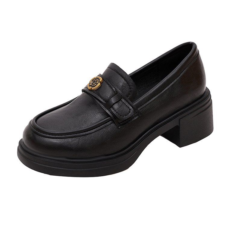 Chunky Sole Dress Loafers Elegant Slip On Shoes With Decorative Buckle For Daily Office Wear_vogvips.com