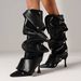 Women's Slouch Ruched Fold-Over Knee High Boots Back Zip Stiletto Heel Boots Pointed Toe Studs Luxury Leather Stiletto Boots_vogvips.com